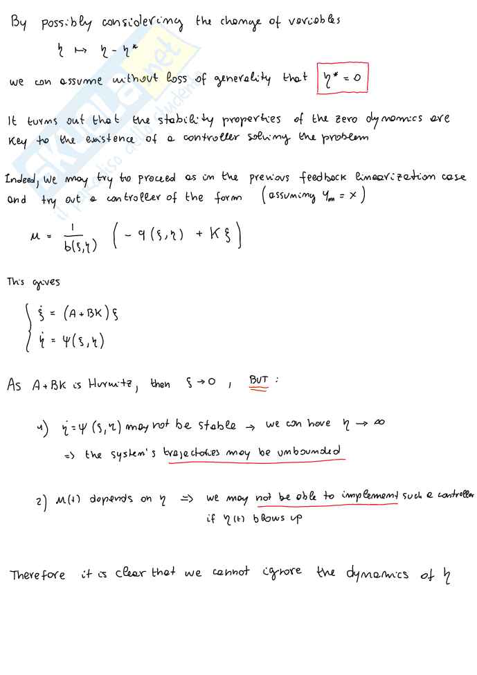 System theory and avanced control - Appunti di Controllo nonlineare: regolazione (Set-Point Stabilization), equazioni di Solvibilità, linearizzazione, Gain Scheduling e controllo integrale Pag. 76
