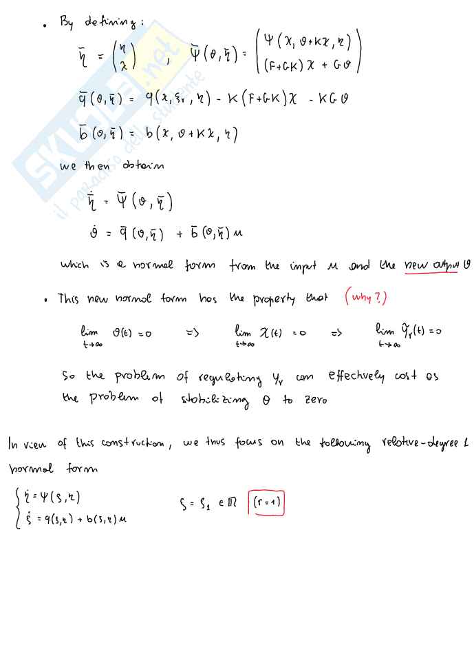 System theory and avanced control - Appunti di Controllo nonlineare: regolazione (Set-Point Stabilization), equazioni di Solvibilità, linearizzazione, Gain Scheduling e controllo integrale Pag. 81
