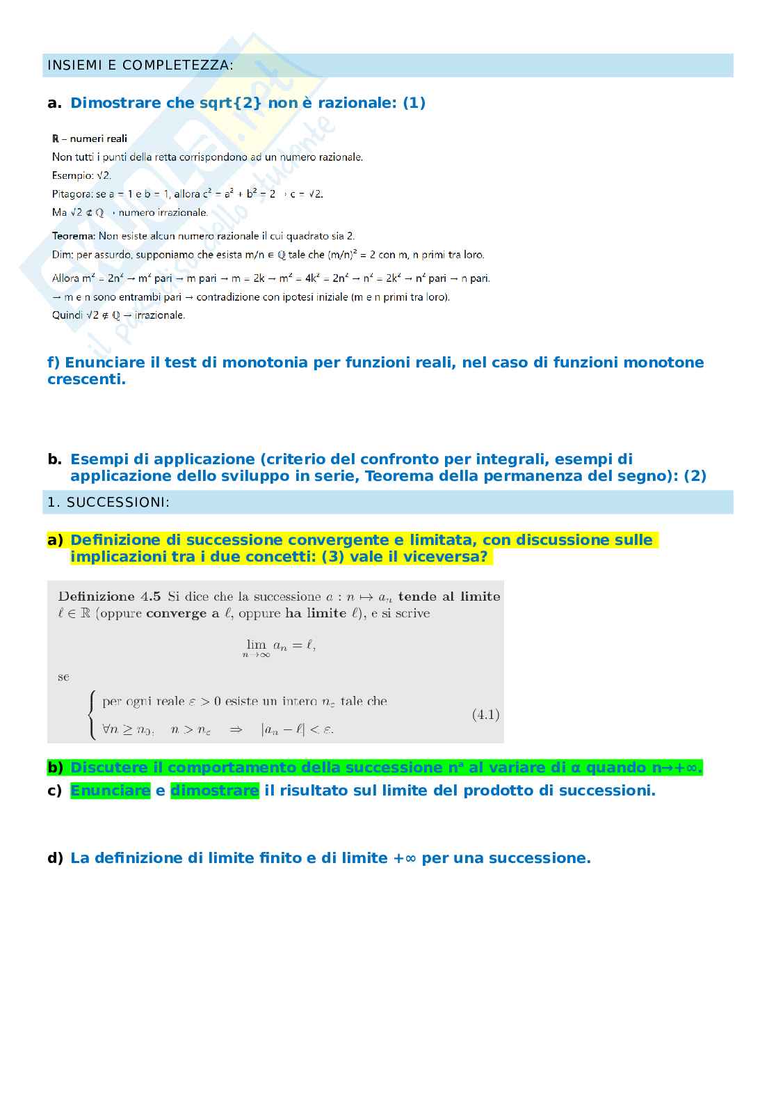 Domande esame Analisi matematica a Pag. 1