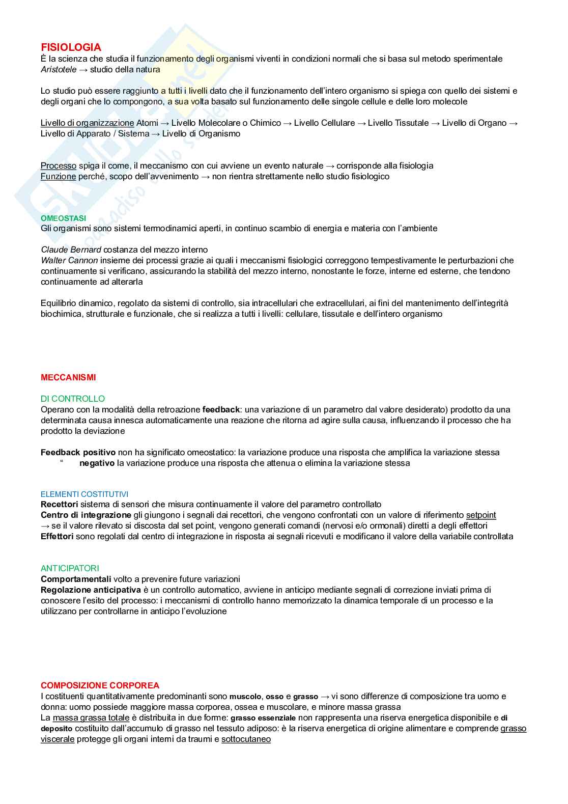 Fisiologia di organi e apparati  Pag. 1