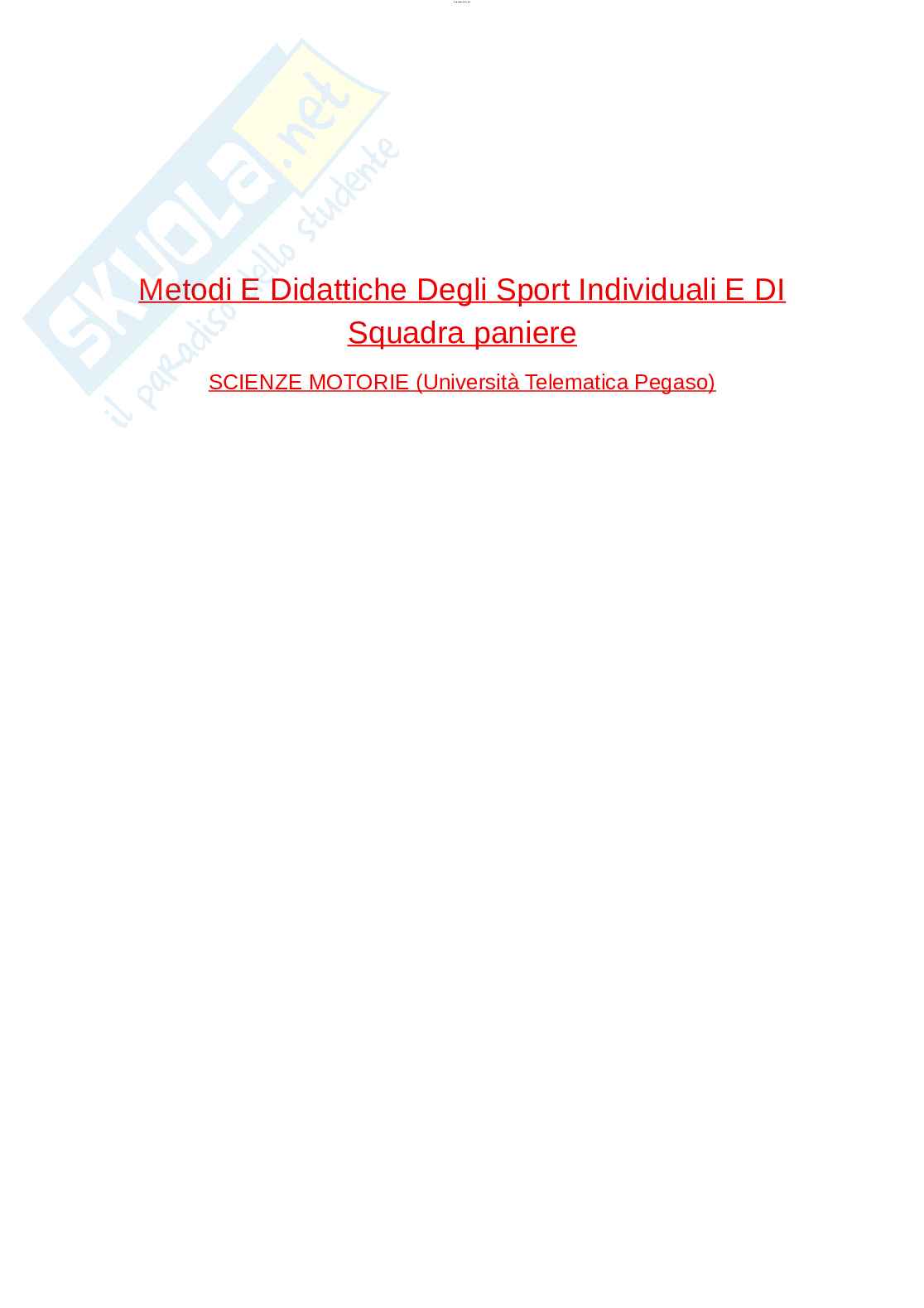 Paniere esame Metodi e didattiche degli sport individuali e di squadra  Pag. 1