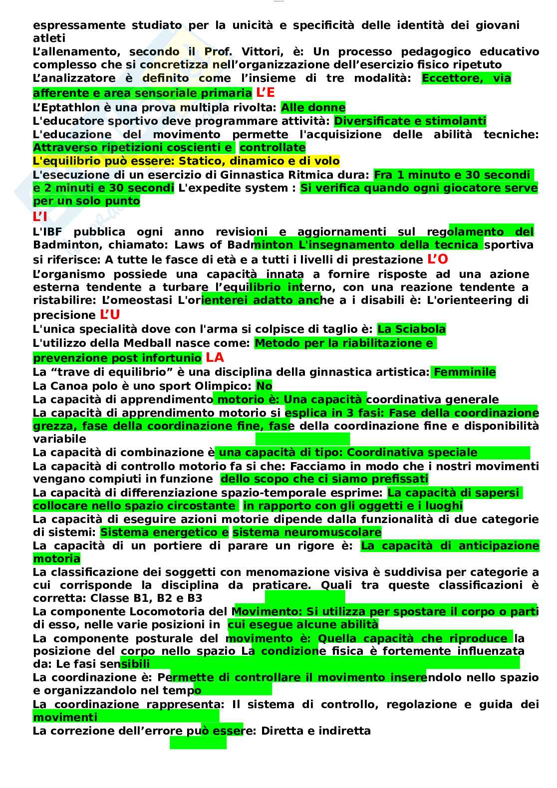 Paniere esame Metodi e didattiche degli sport individuali e di squadra  Pag. 11