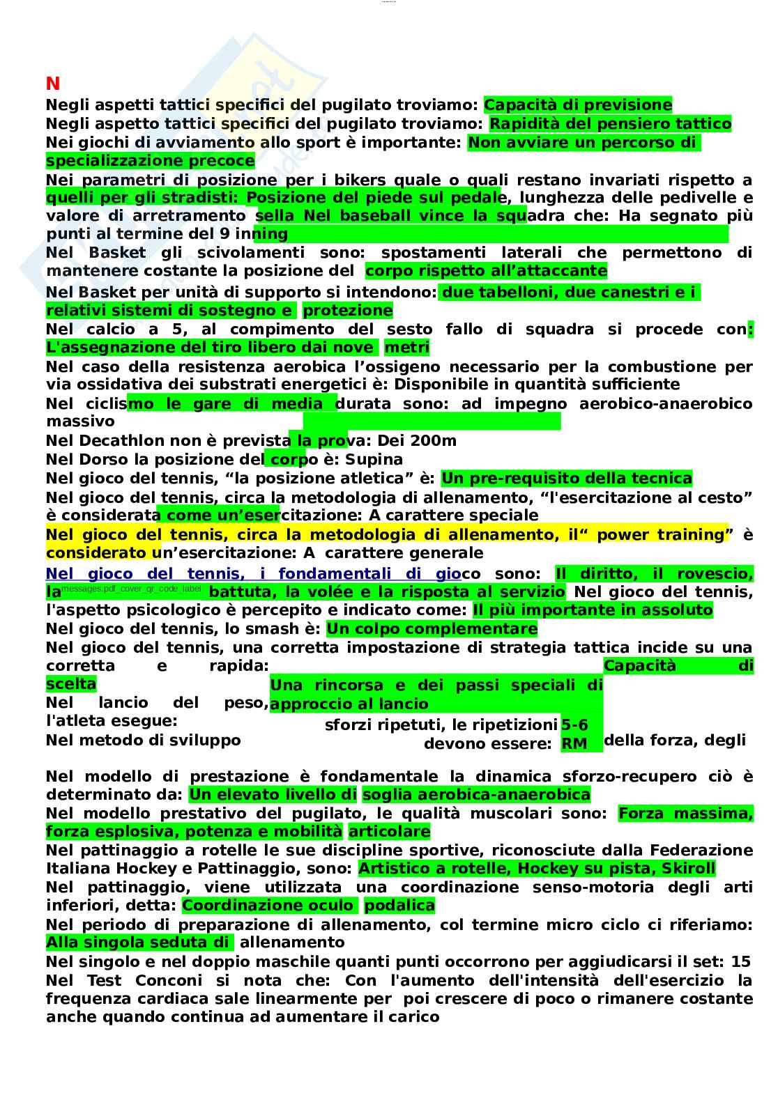 Paniere esame Metodi e didattiche degli sport individuali e di squadra  Pag. 16