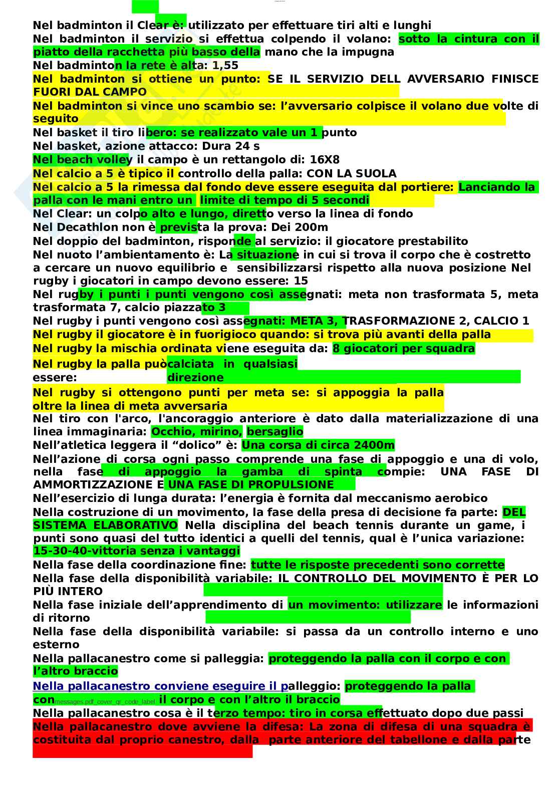 Paniere esame Metodi e didattiche degli sport individuali e di squadra  Pag. 26