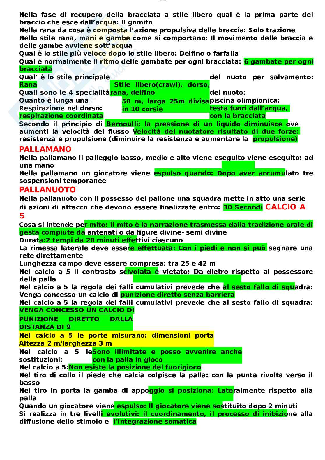 Paniere esame Metodi e didattiche degli sport individuali e di squadra  Pag. 31