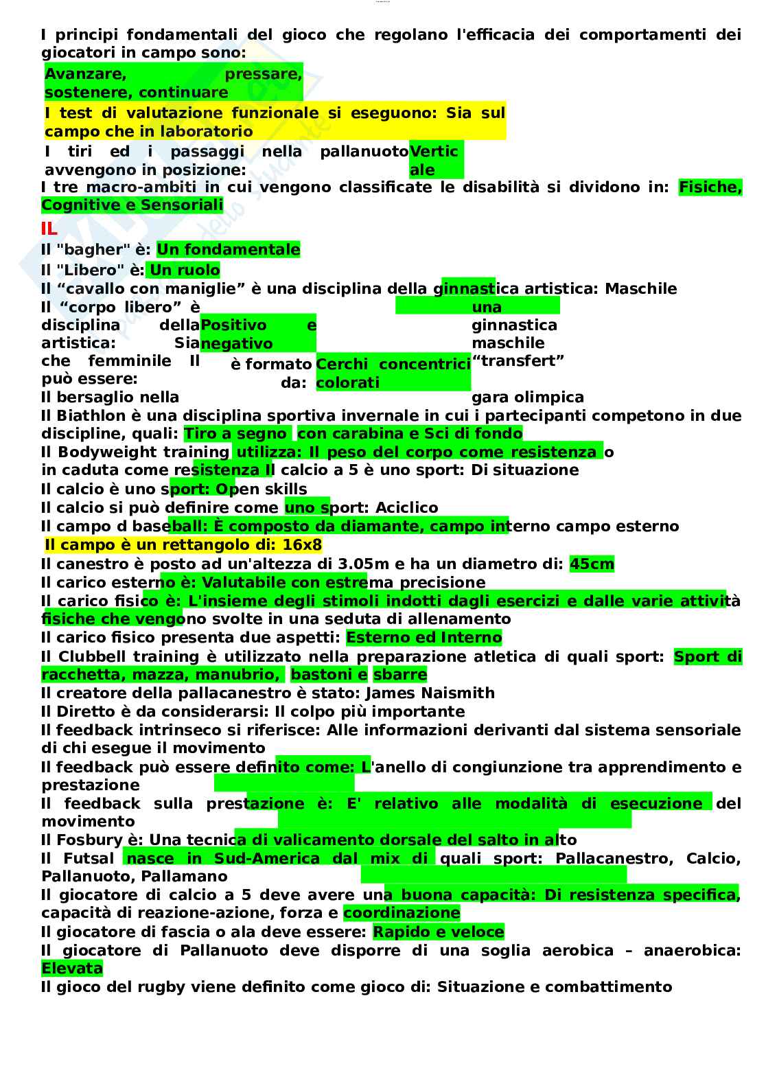 Paniere esame Metodi e didattiche degli sport individuali e di squadra  Pag. 6