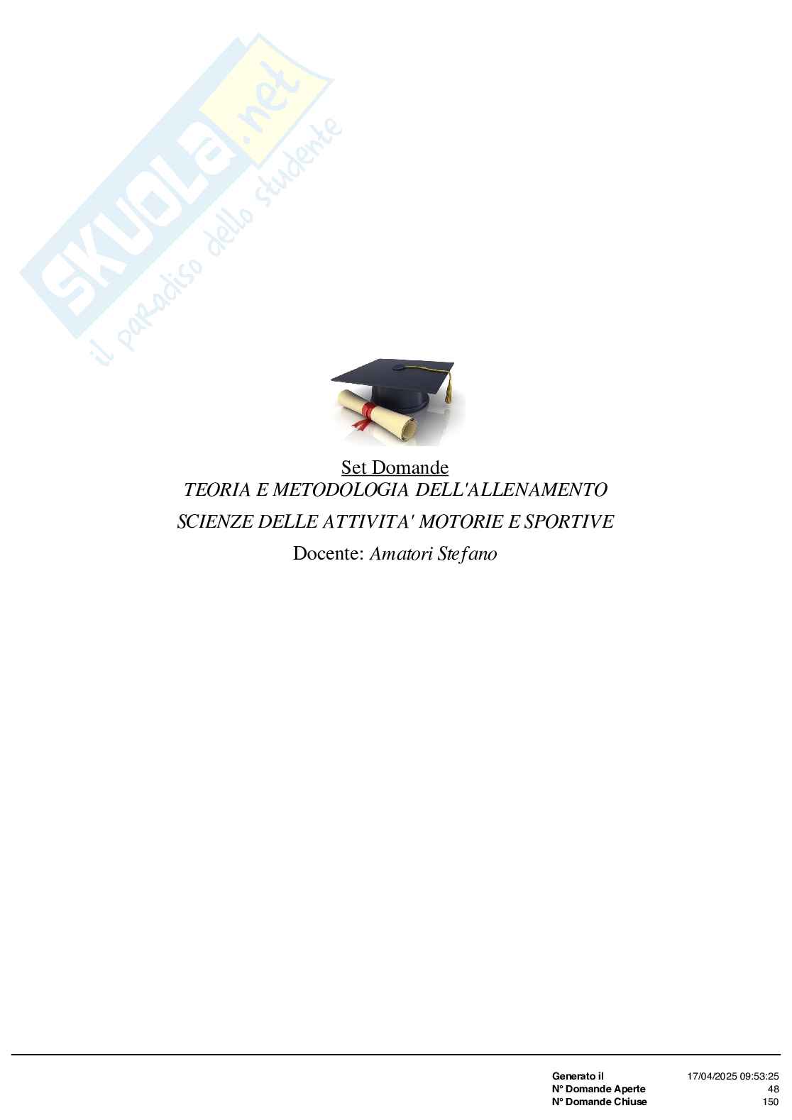 Paniere nuovo di Teoria e metodologia dell'allenamento  Pag. 1