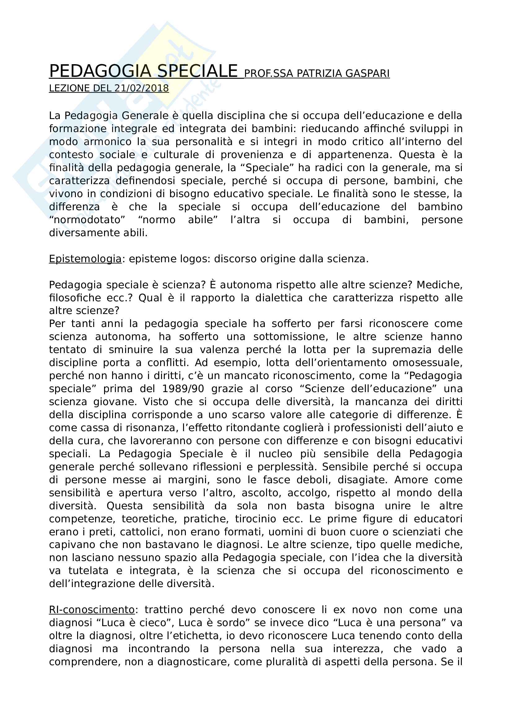 Pedagogia Speciale Pag. 1