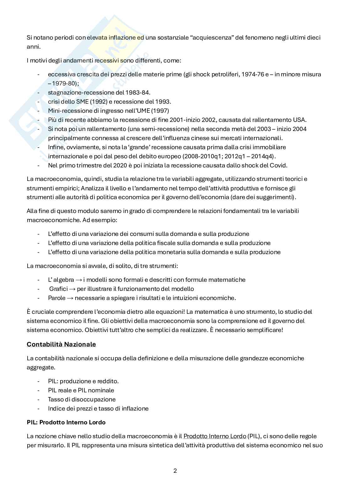 Macroeconomia – Teoria completa 1°+2° parziale + formulario (173 pag) Pag. 2