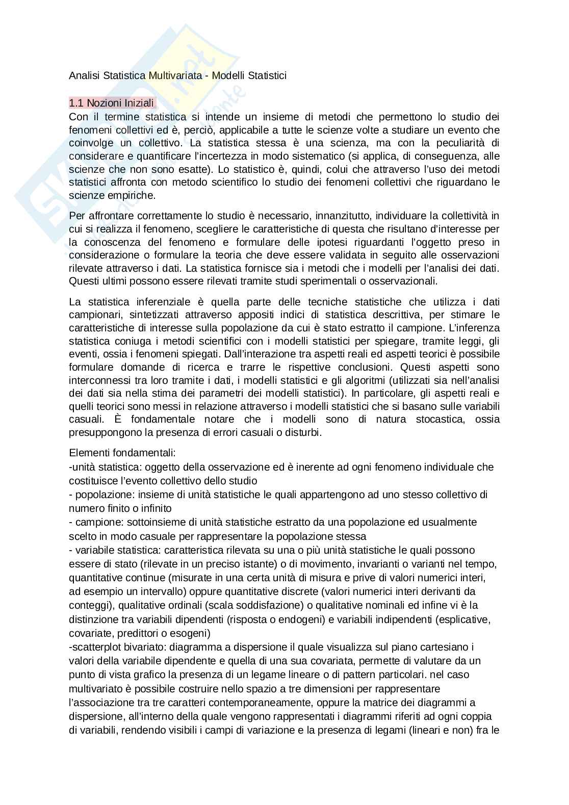 Modelli statistici  Pag. 1