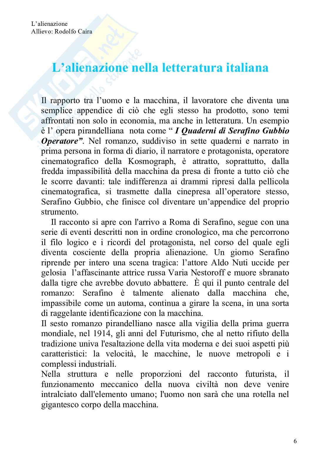 Il concetto di alienazione in campo socio-umanistico Pag. 6