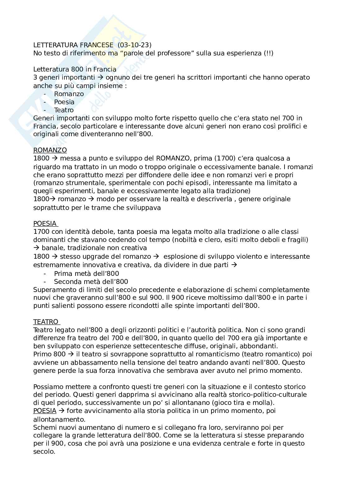 Letteratura francese 1 - Appunti completi del corso Pag. 1