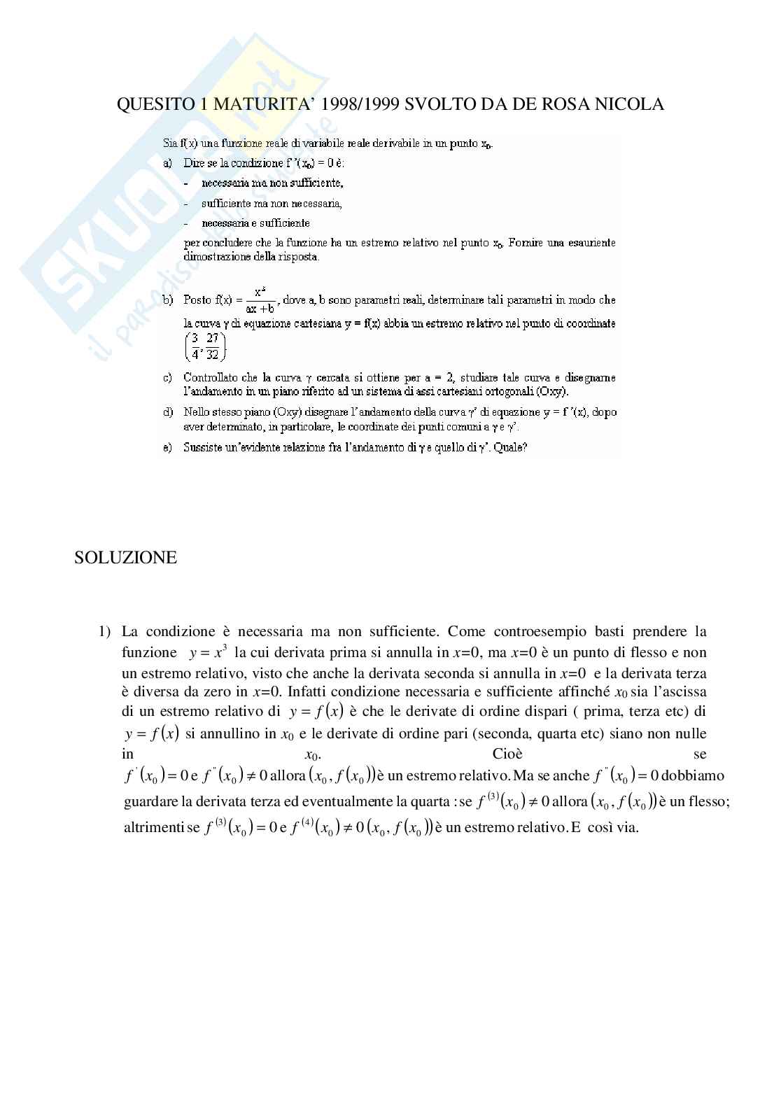 1999 - Liceo scientifico di ordinamento - problema 1 Pag. 1