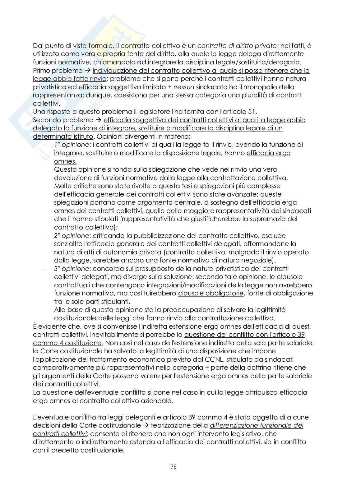 Riassunto esame Diritto sindacale, Prof. Comandè Daniela, libro consigliato Diritto sindacale, Ballestrero Pag. 76