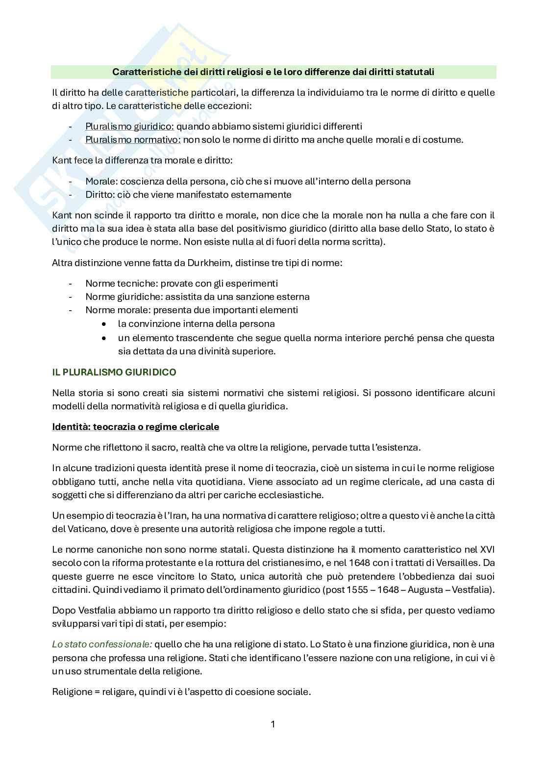 Appunti di Diritto canonico Pag. 1