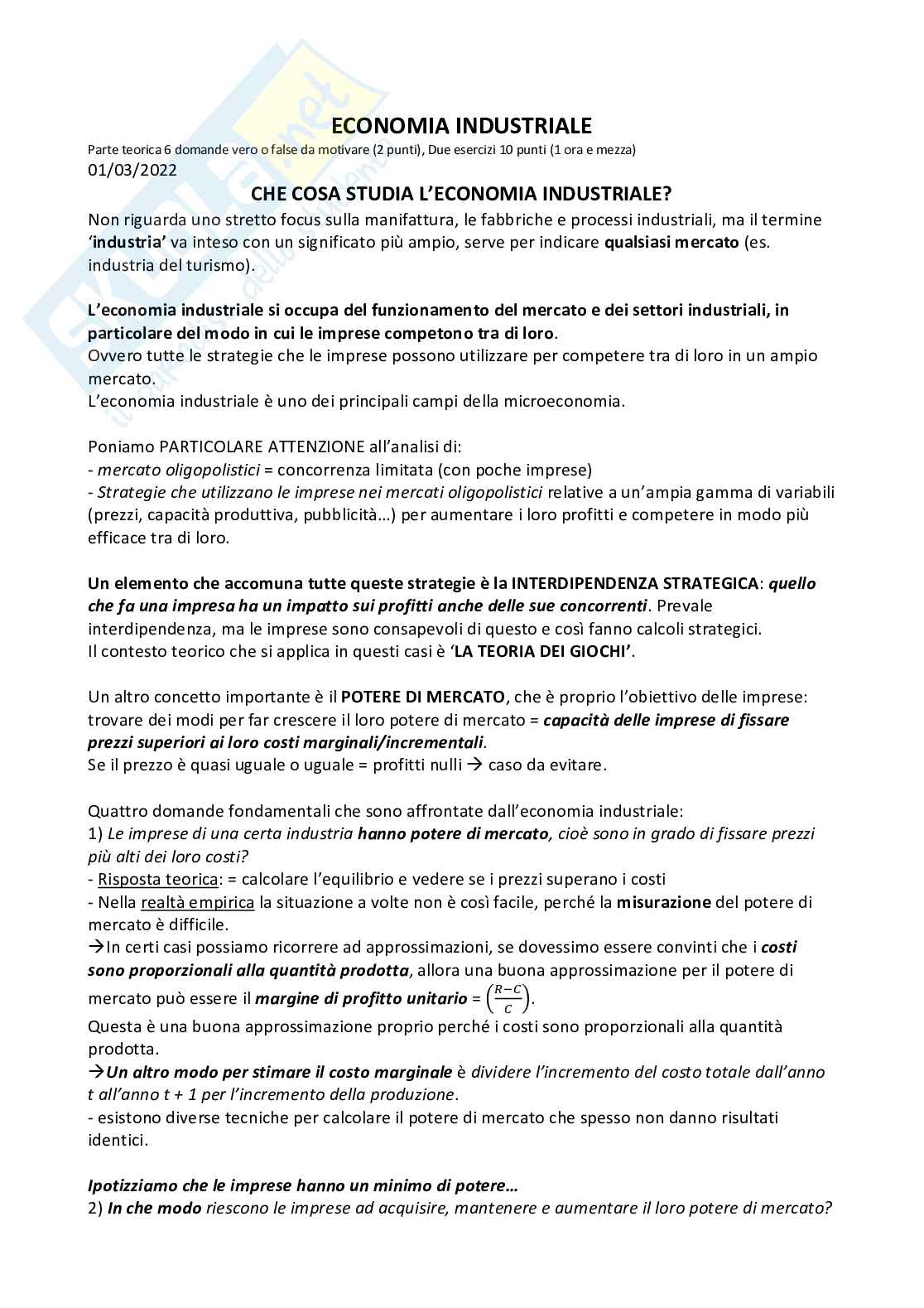 Economia industriale Pag. 1