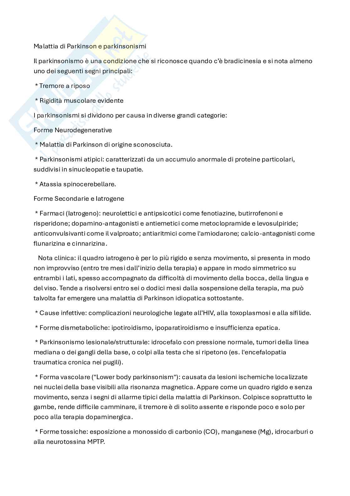 Parkinson: generalità ed eziologia Pag. 1