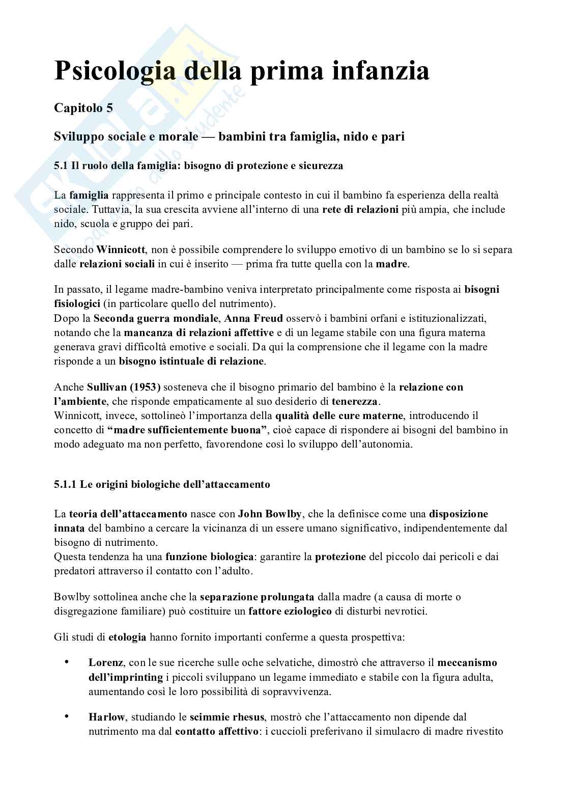 Riassunto esame Psicologia, Prof. Arace Angelica, libro consigliato Quando i bambini iniziano a... Psicologia dell'infanzia e primi passi nello sviluppo del sé , Arace Pag. 1