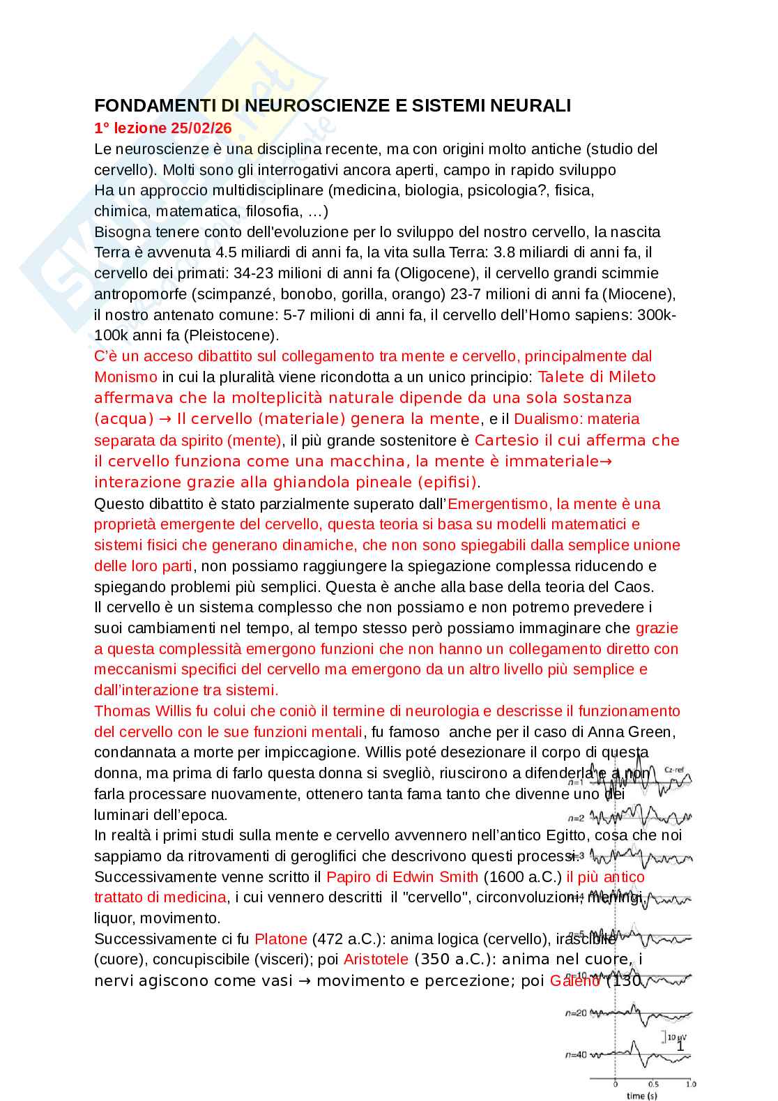 Fondamenti di neuroscienze e sistemi neurali Pag. 1