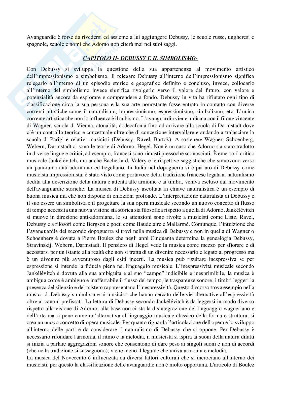 Riassunto esame Filosofia ed Estetica musicale, Prof. Scalfaro Anna, libro consigliato Il pensiero musicale del Novecento, Enrico Fubini Pag. 2