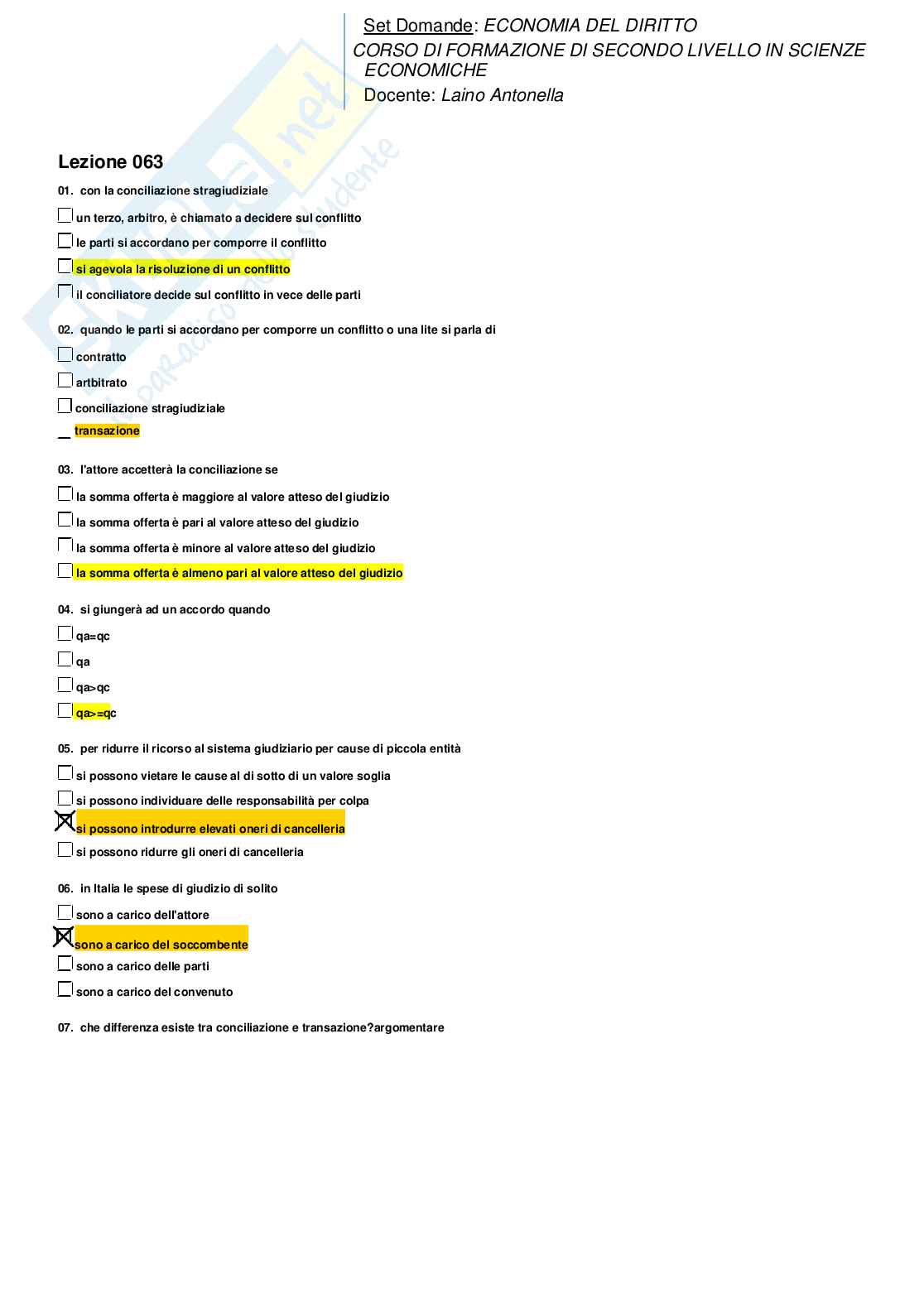 Risposte domande chiuse Economia del diritto aggiornate al 2024  Pag. 76