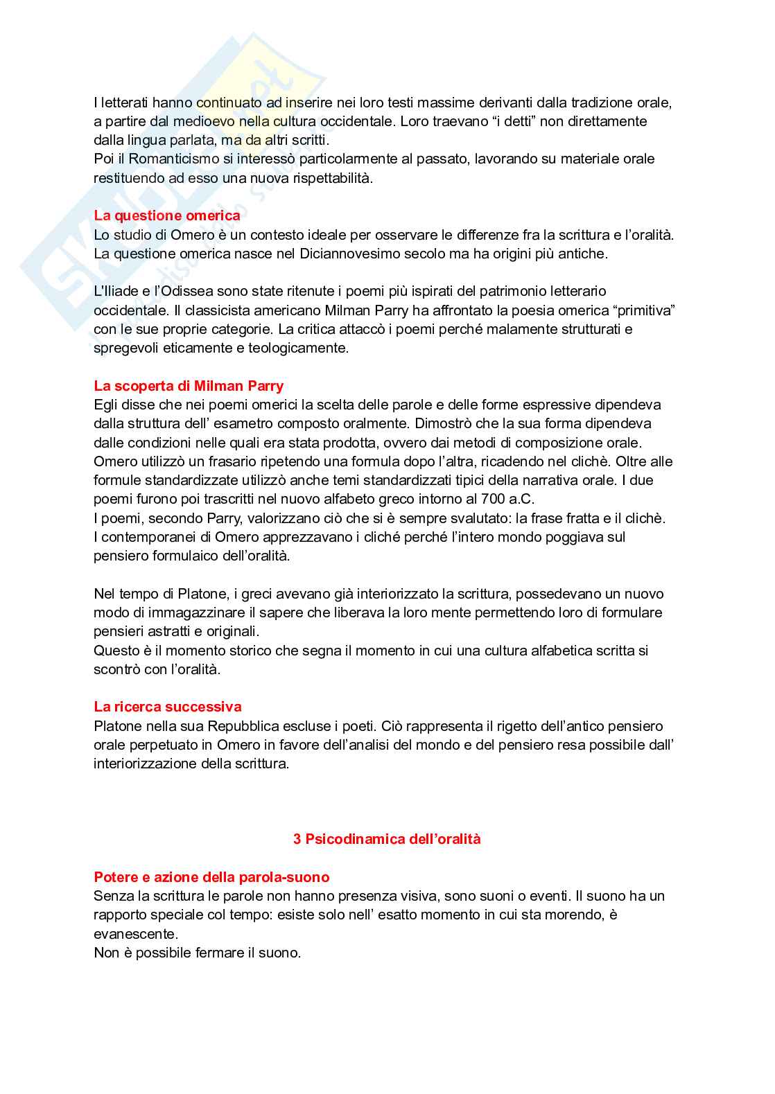Riassunto esame Antropologia culturale, Prof. Giudici Lorella, libro consigliato Oralità e scrittura, Ong Pag. 2
