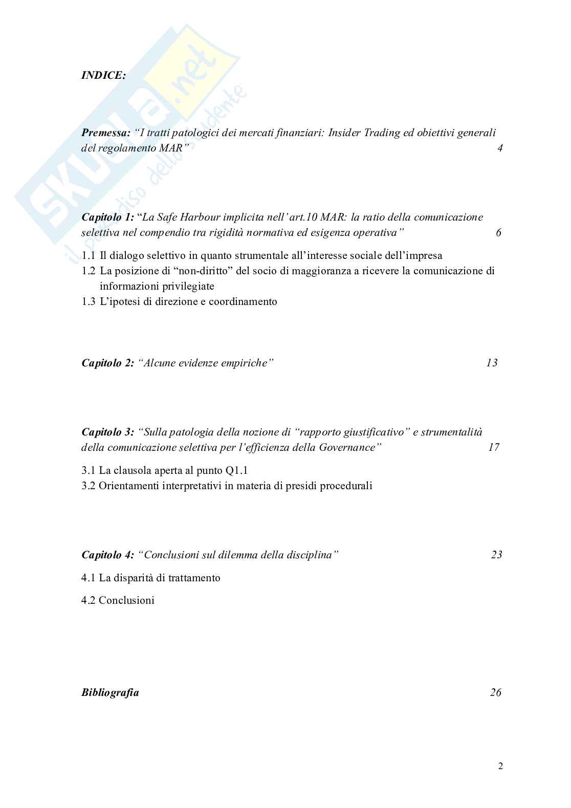 Informazioni Privilegiate e comunicazione selettiva nei mercati finanziari: la Selective Disclosure alla luce del regolamento MAR e delle Q&A Consob Pag. 2