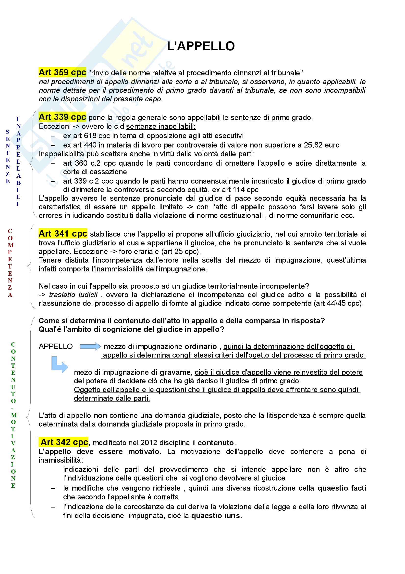 Diritto processuale civile: l'appello Pag. 1