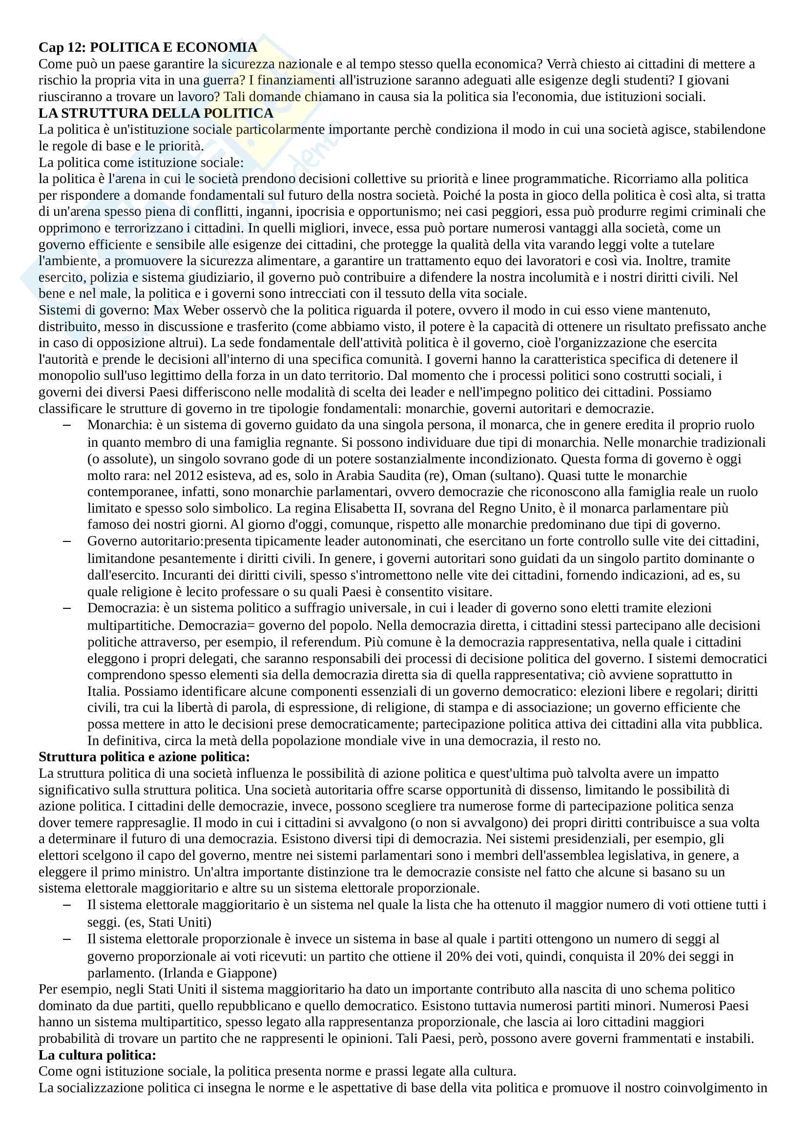 Politica ed economia: la struttura della politica e l'economia Pag. 1