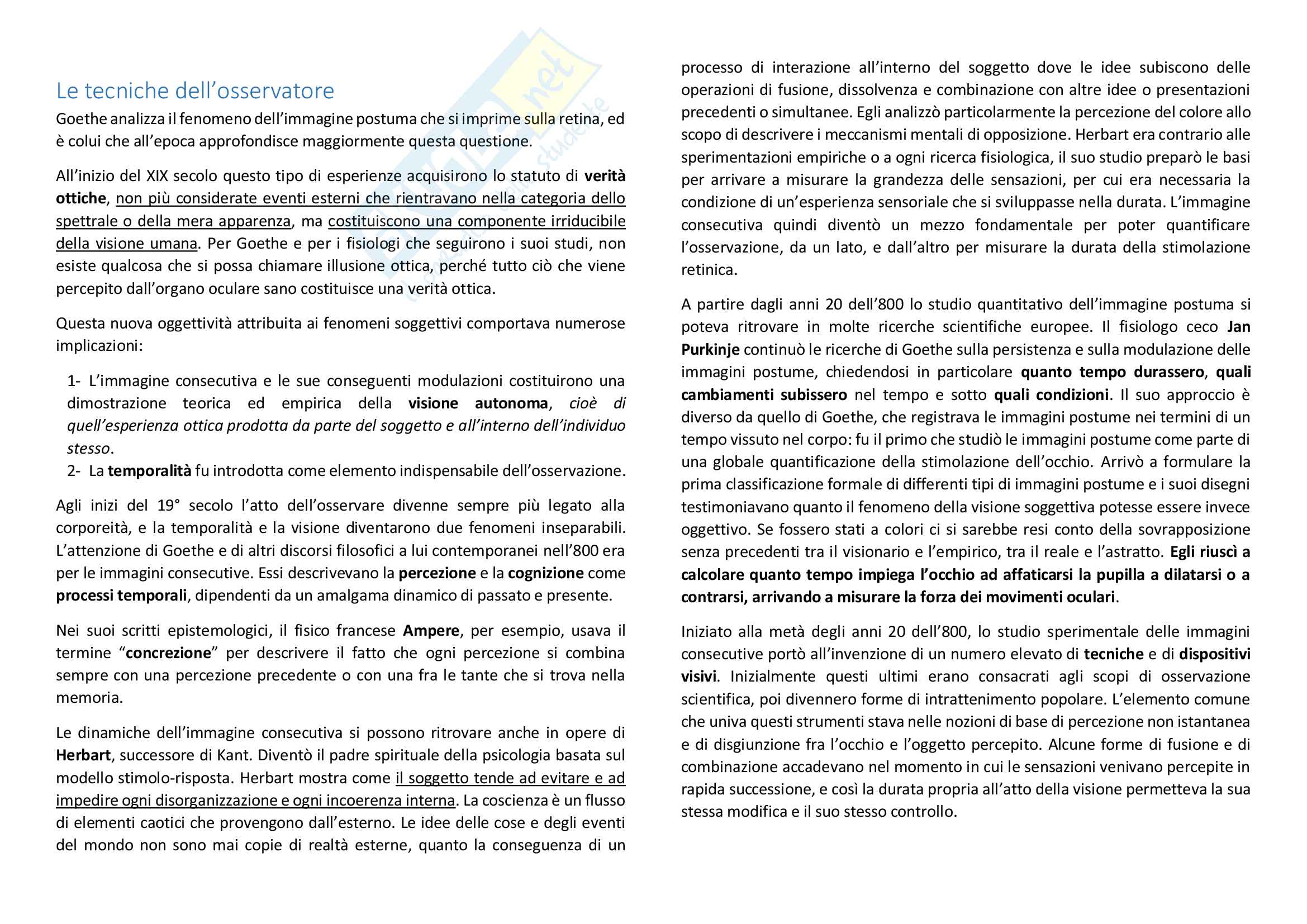 Riassunto Esame Storia dell'arte contemporanea, prof. Chiodi, libro consigliato: Le tecniche dell'osservatore, Crary, cap. 4 Pag. 1