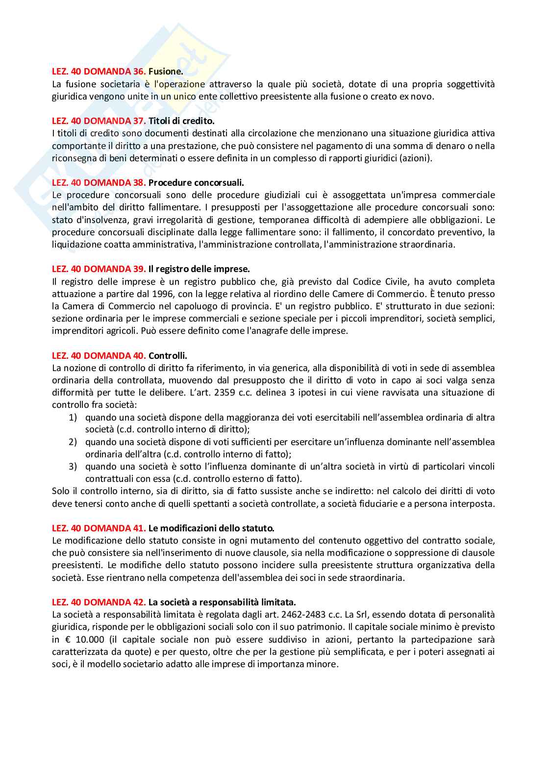 Paniere Diritto Commerciale risposte multiple e aperte Pag. 76