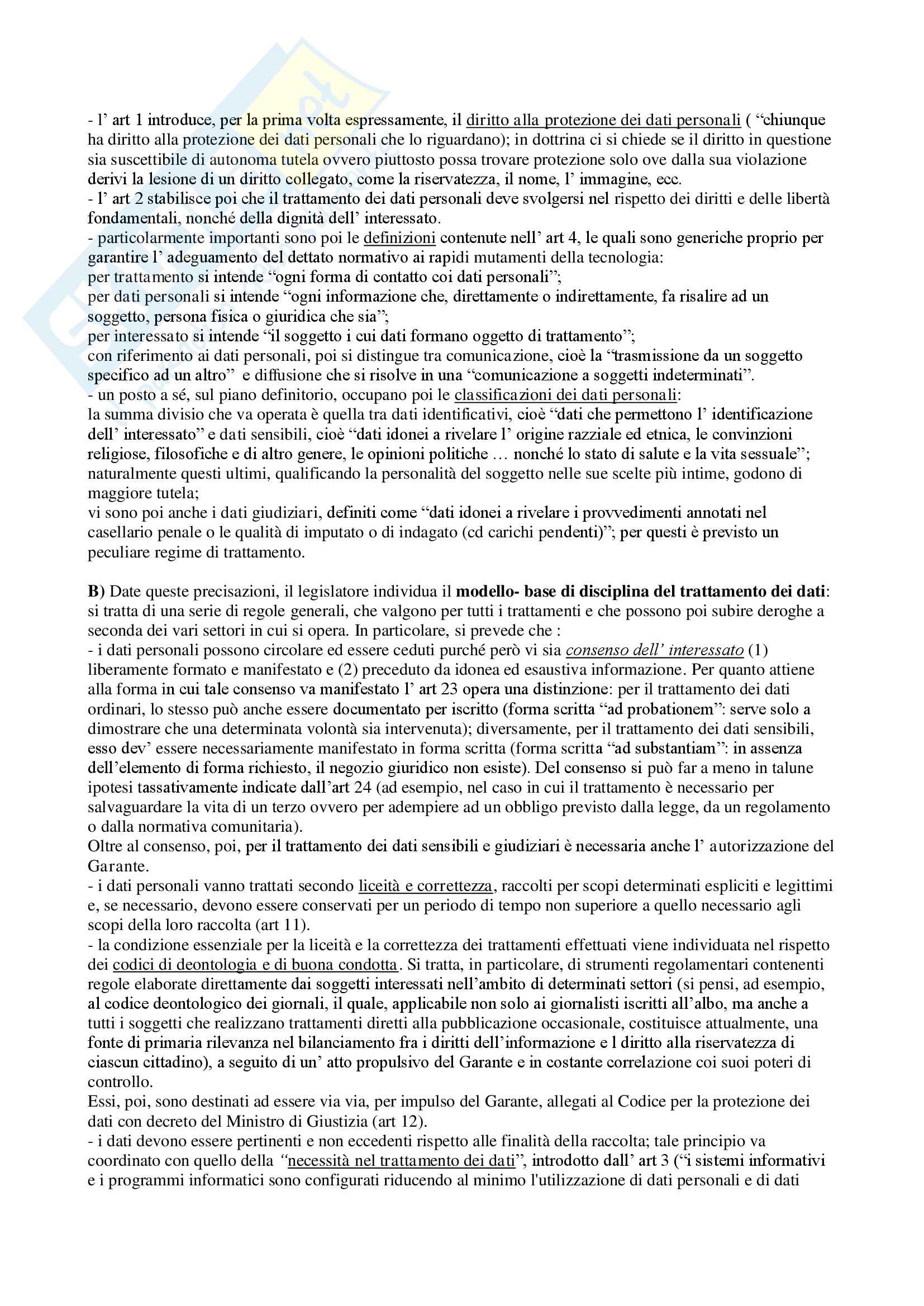 Tutela dati personali, Diritto dell'informatica Pag. 2