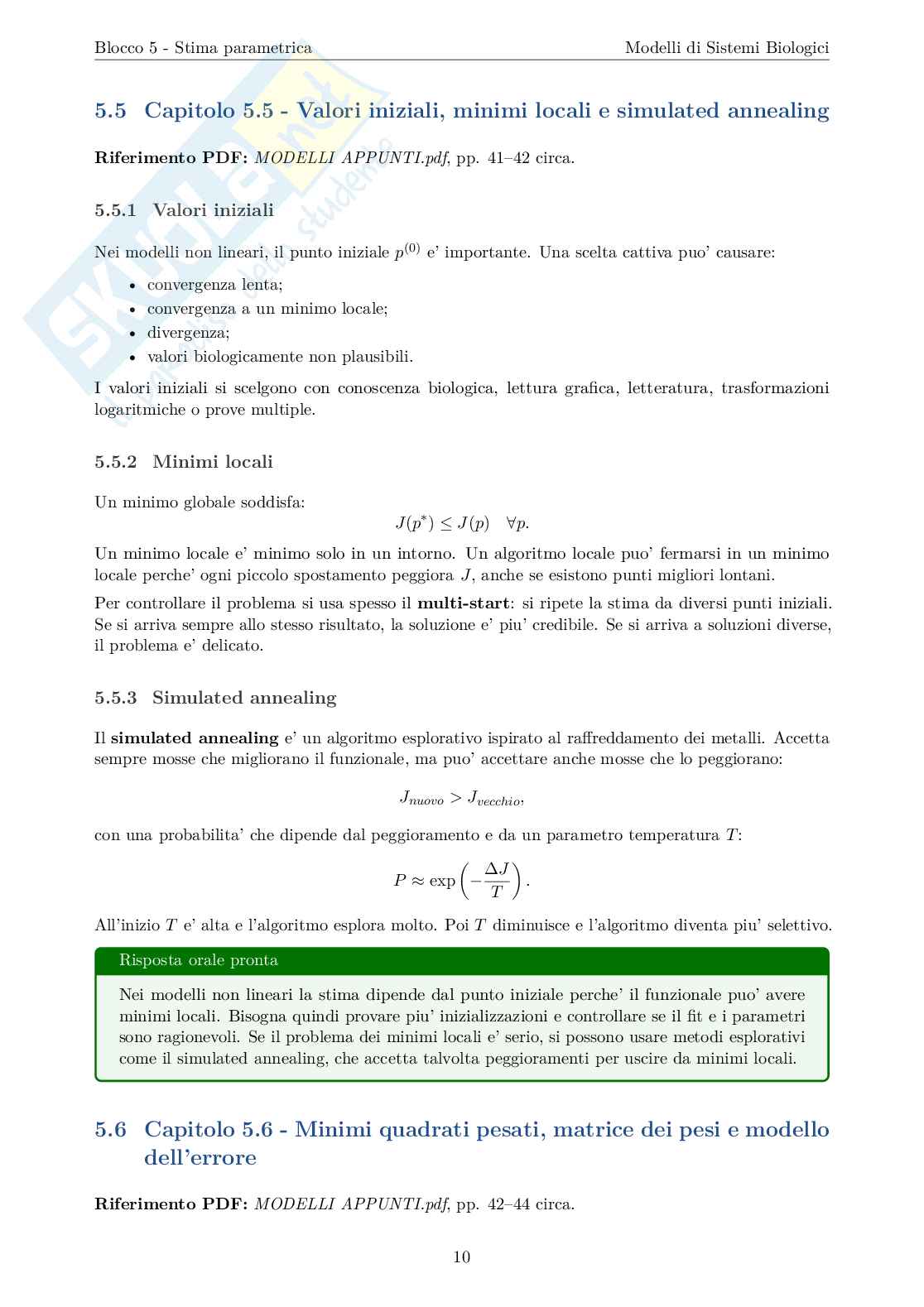 Blocco 5 Modelli di sistemi biologici - Stima Parametrica Pag. 11