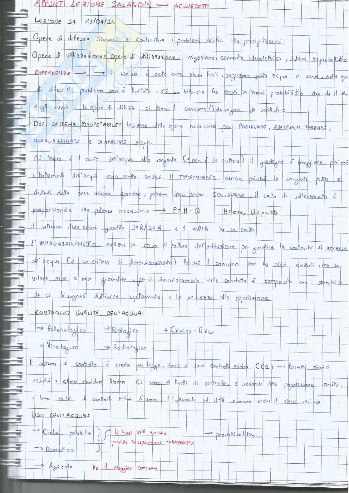 Appunti lezioni Costruzioni Idrauliche: acquedotti   Pag. 1