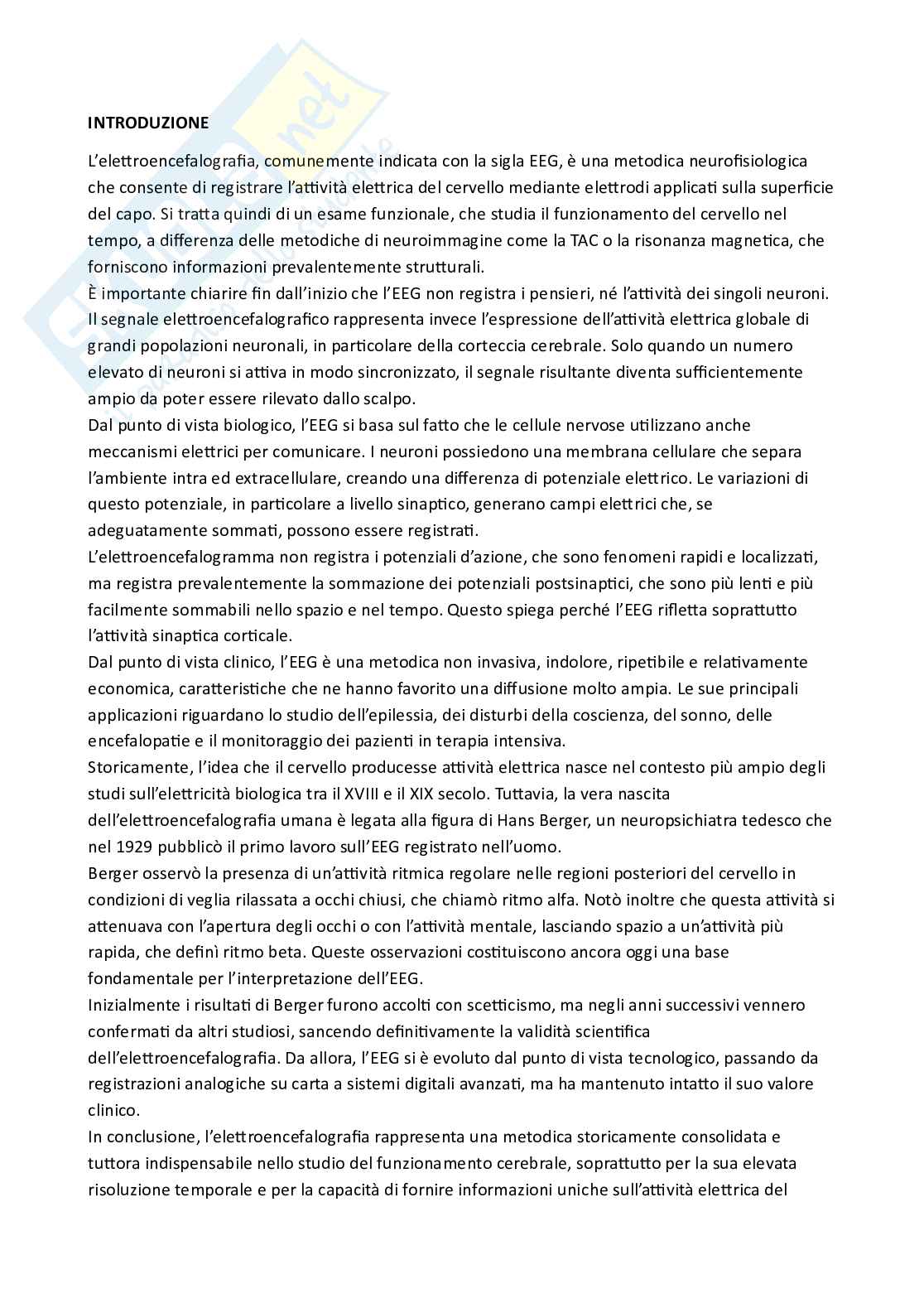 Riassunto esame Tecniche elettro neurofisiopatologiche 1, Prof. No Name, libro consigliato Manuale teorico pratico di Elettroencefalografia , Mecarelli Pag. 1