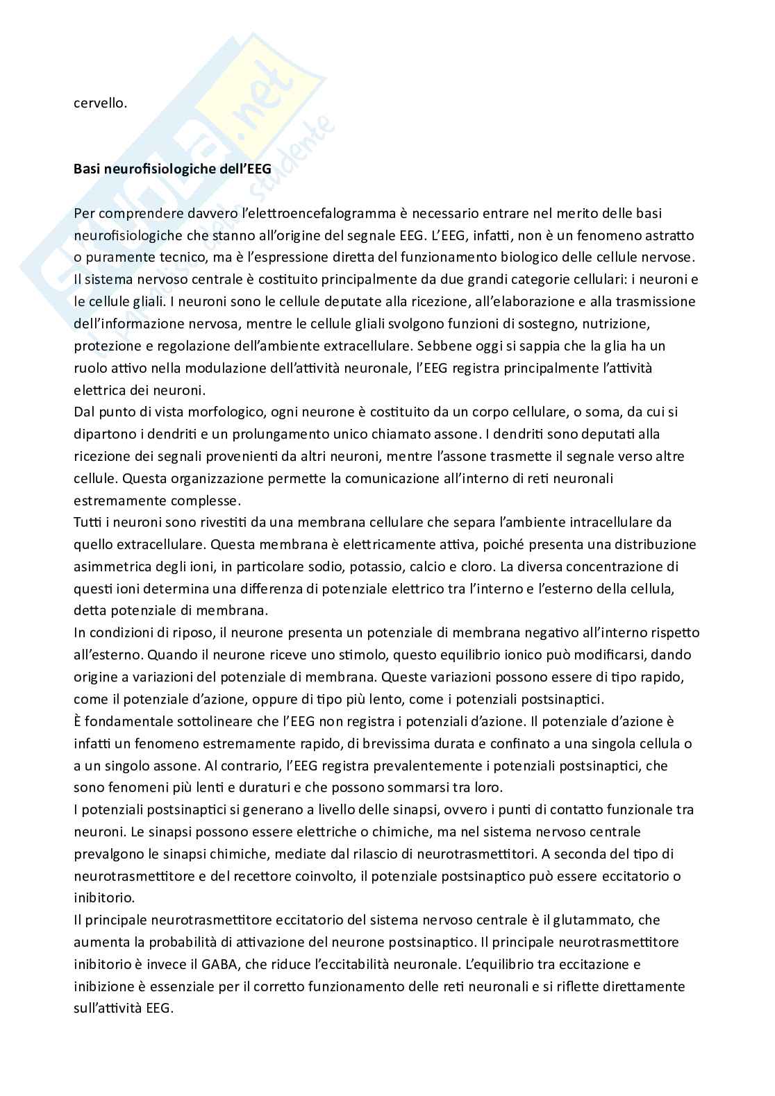 Riassunto esame Tecniche elettro neurofisiopatologiche 1, Prof. No Name, libro consigliato Manuale teorico pratico di Elettroencefalografia , Mecarelli Pag. 2