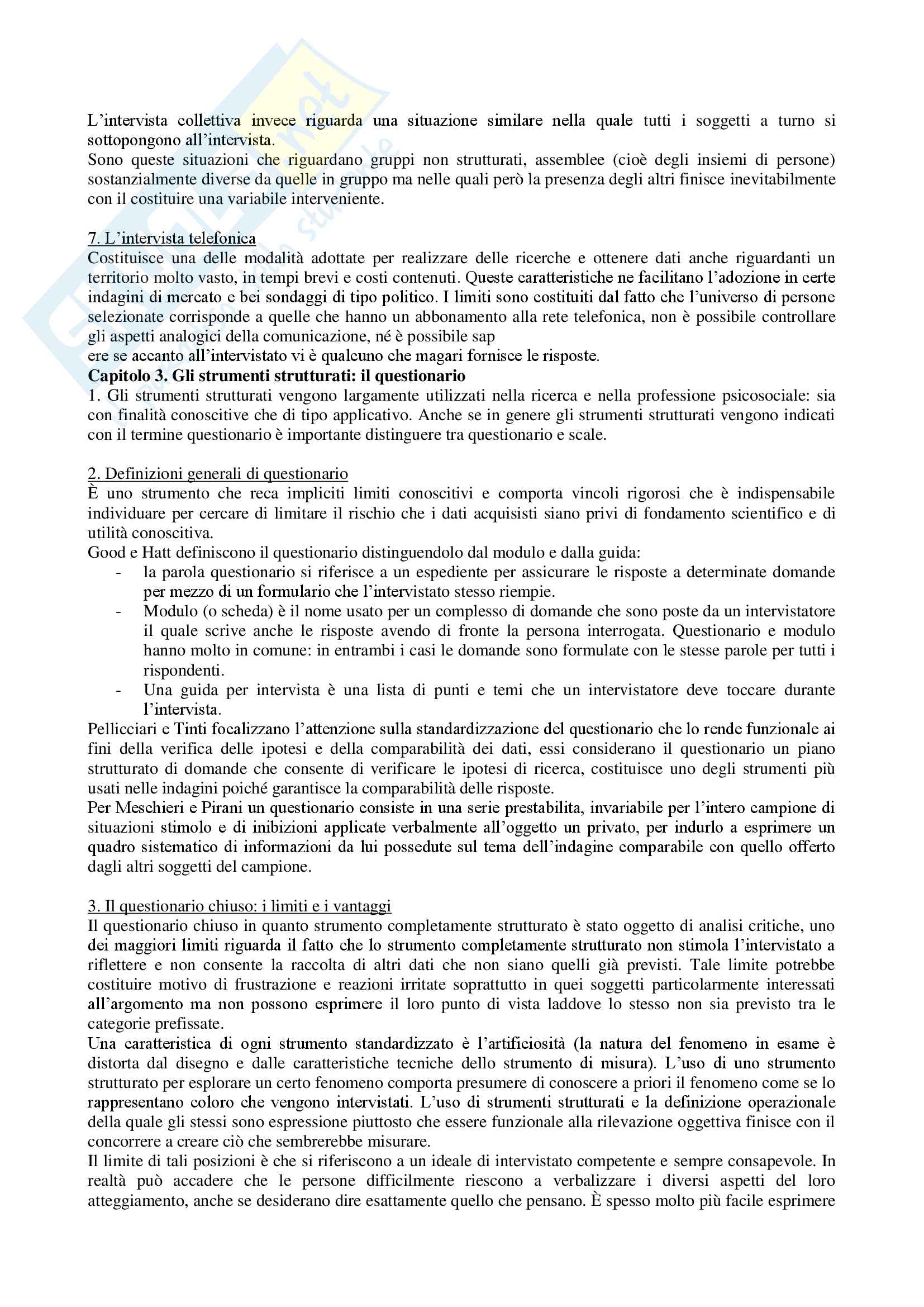 Riassunto esame psicologia dell'intervista e del questionario, Prof. Orazio Licciardello, libro consigliato Gli strumenti psicosociali nella ricerca e nell'intervento. Premesse epistemologiche e dimensioni applicative Pag. 11