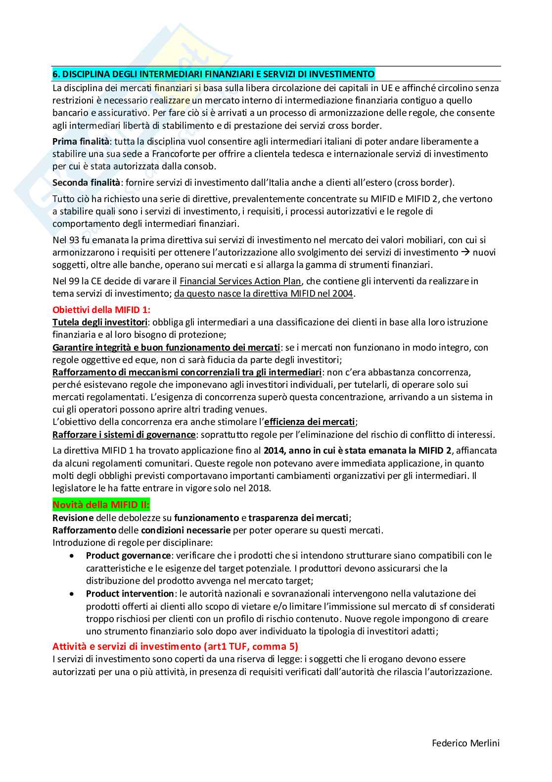 Diritto dei mercati finanziari Pag. 6