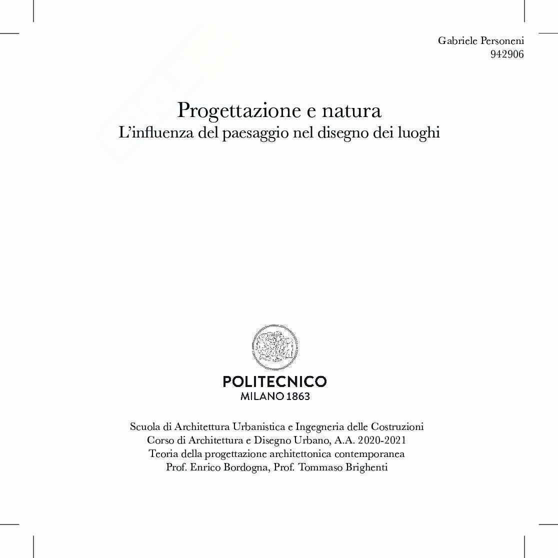 Progettazione e natura. L'influenza del paesaggio del disegno dei luoghi Pag. 1