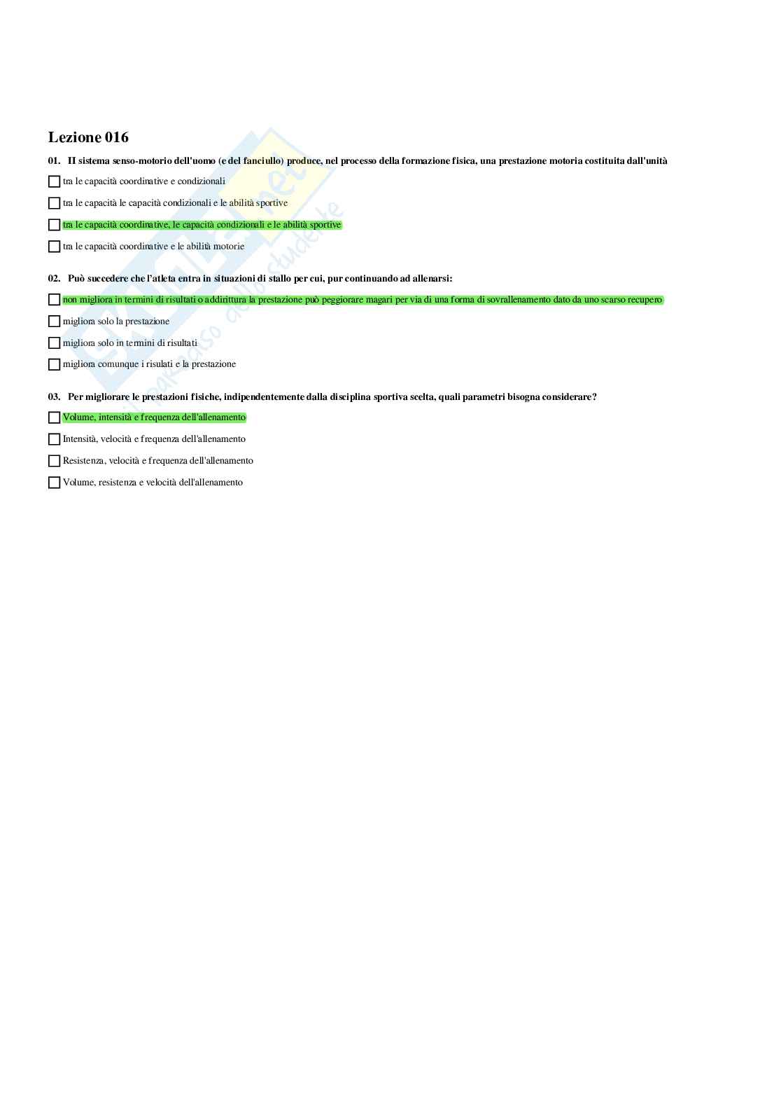 Paniere di Teoria e Metodologia dell'allenamento(2026) - Risposte multiple corrette Pag. 16