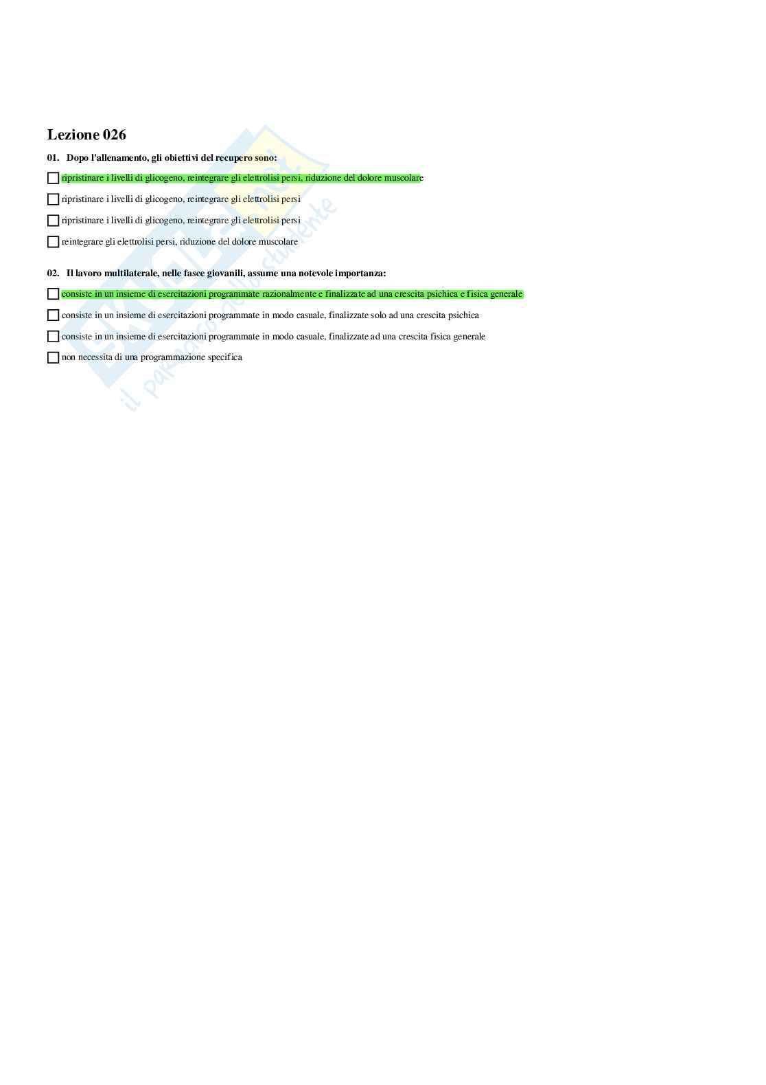 Paniere di Teoria e Metodologia dell'allenamento(2026) - Risposte multiple corrette Pag. 26