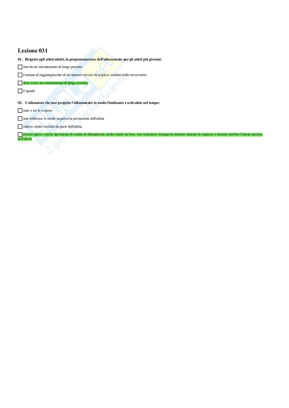 Paniere di Teoria e Metodologia dell'allenamento(2026) - Risposte multiple corrette Pag. 31