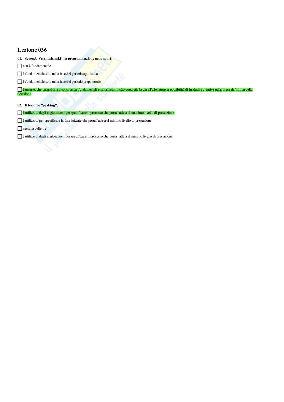 Paniere di Teoria e Metodologia dell'allenamento(2026) - Risposte multiple corrette Pag. 36