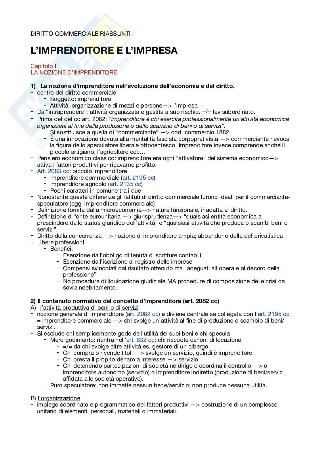 Riassunto esame Diritto commerciale, Prof. Zunarelli Stefano, libro consigliato Diritto commerciale , Campobasso  Pag. 1