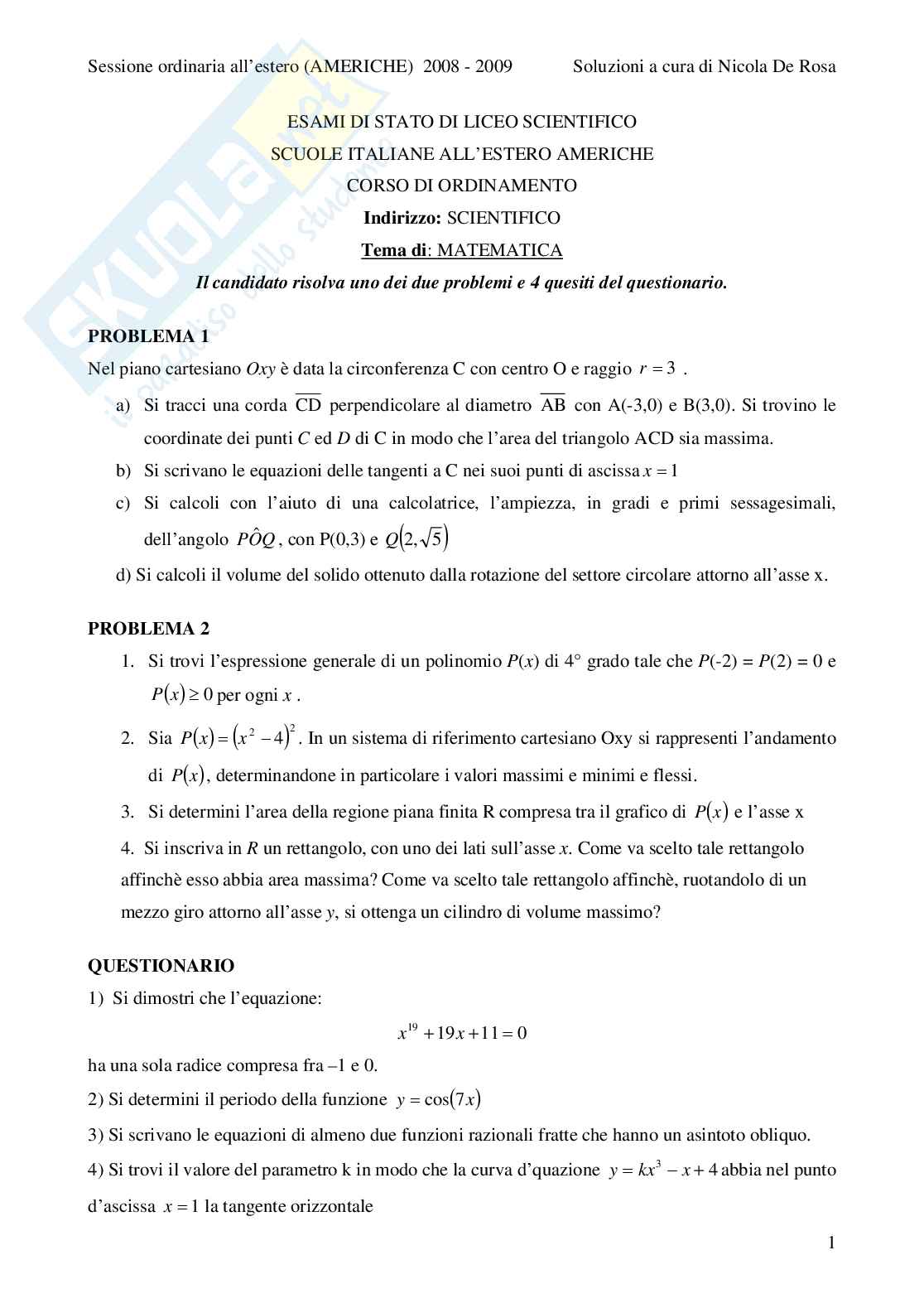 2009 - liceo scientifico - scuole italiane all'estero: Americhe Pag. 1