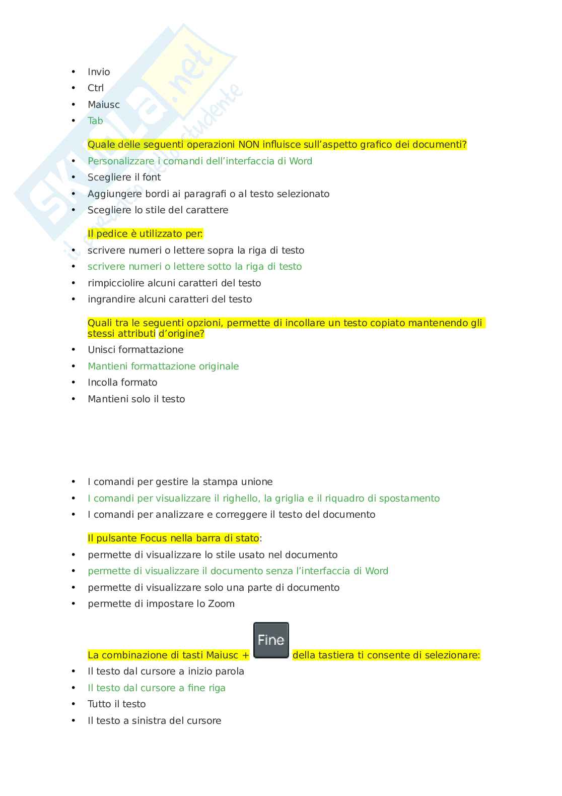 Domande e risposte Eipass Word - Guida completa all'uso di Microsoft Word. Aggiornato e completo. In ordine Pag. 11