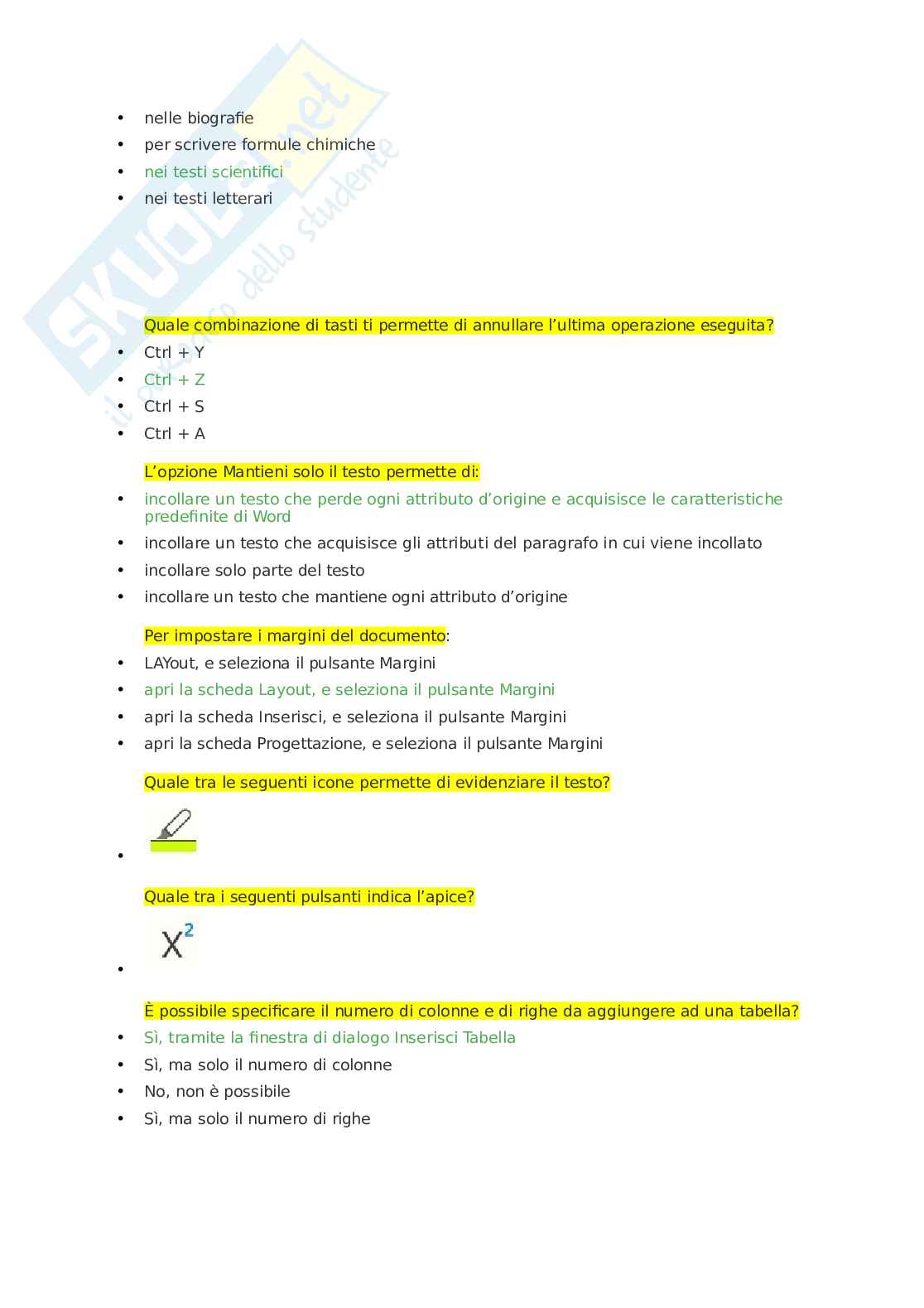 Domande e risposte Eipass Word - Guida completa all'uso di Microsoft Word. Aggiornato e completo. In ordine Pag. 16
