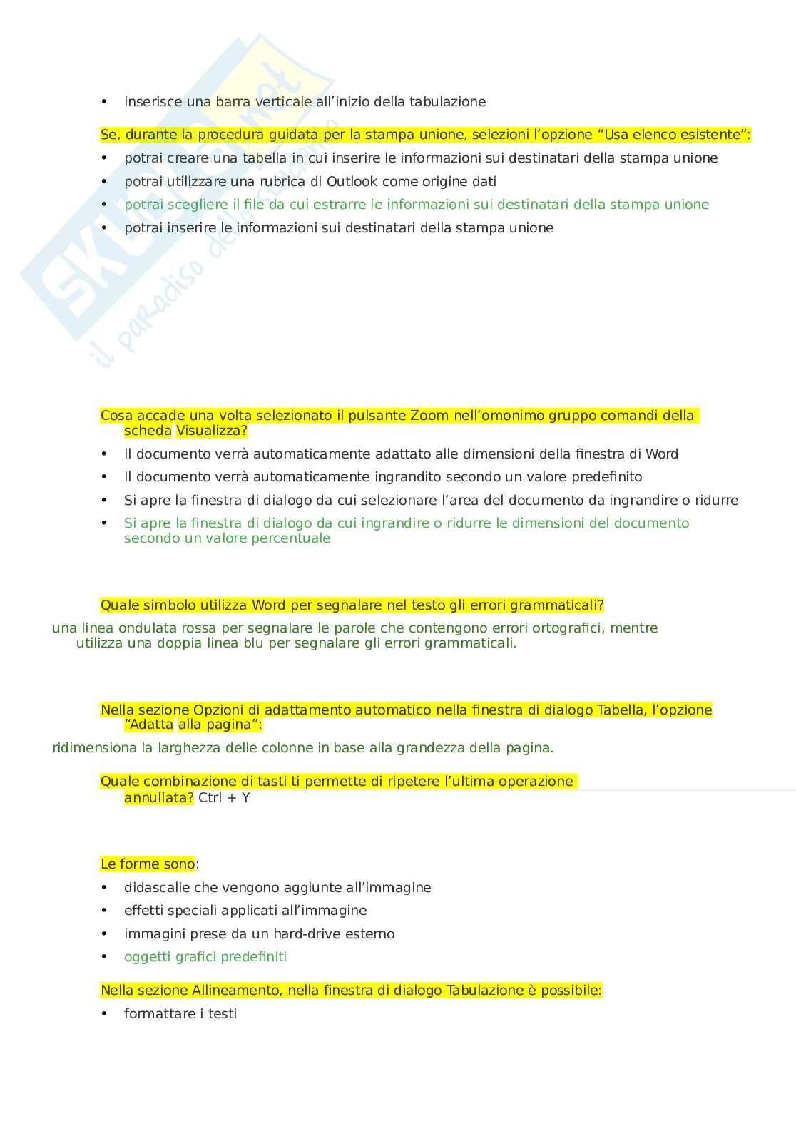 Domande e risposte Eipass Word - Guida completa all'uso di Microsoft Word. Aggiornato e completo. In ordine Pag. 21