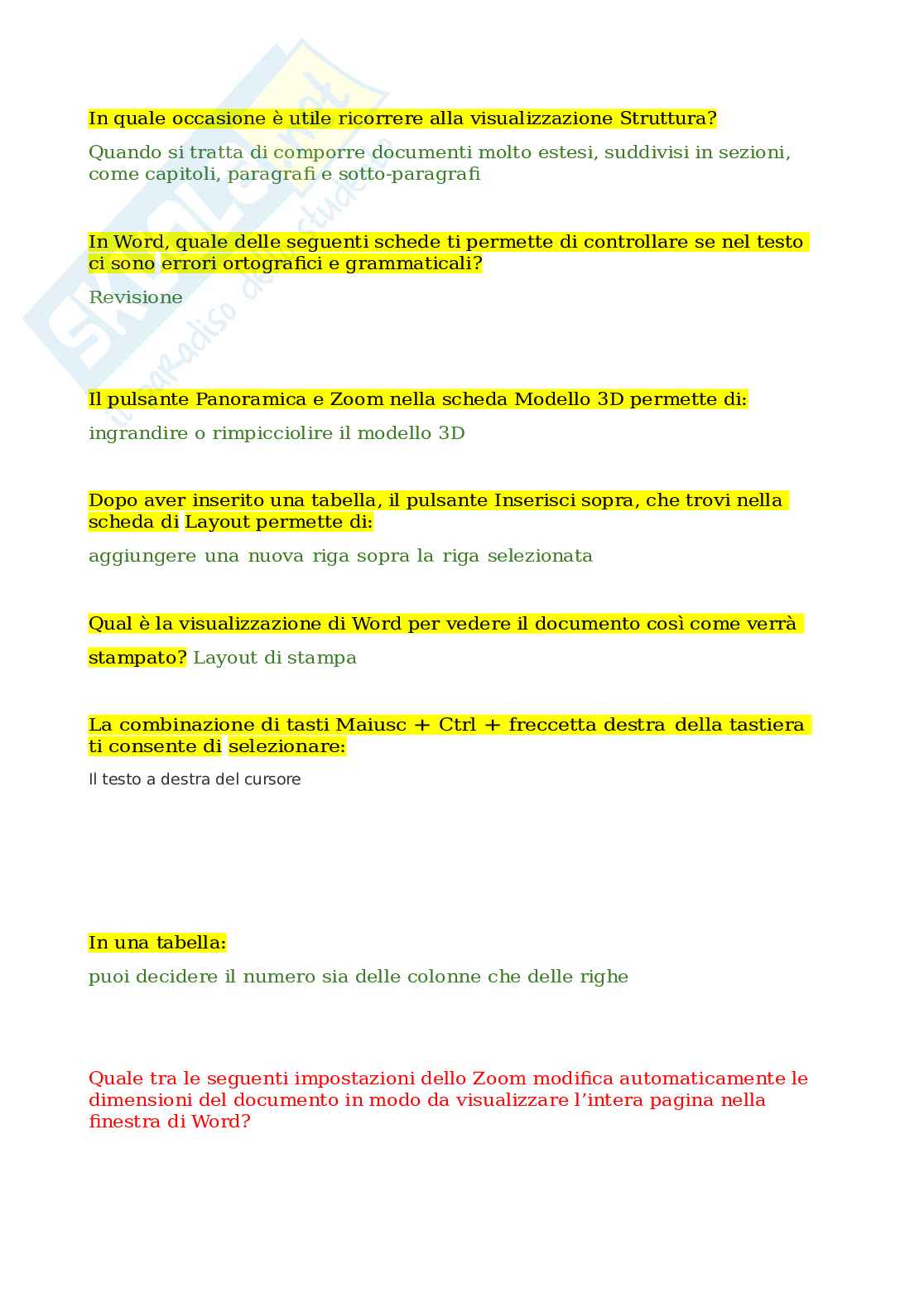 Domande e risposte Eipass Word - Guida completa all'uso di Microsoft Word. Aggiornato e completo. In ordine Pag. 6