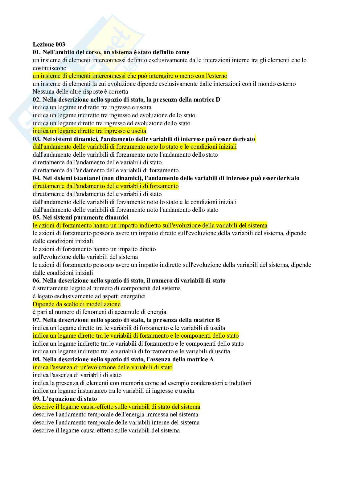 Nuovo Paniere Fondamenti di Automatica Risposte multiple Pag. 1